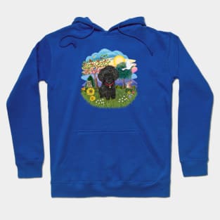 A Scenic Meadow With a Fluffy Black Toy Poodle Hoodie